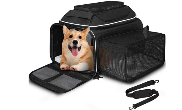 etskd Top and Side Expandable Pet Carrier 17x13x9.5 Inches Southwest Airline Approved, Soft-Sided Carrier for Small Cats and Dogs with Locking Safety Zippers and Anti-Scratch Mesh(Black)