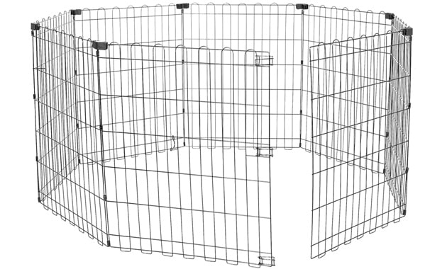 Amazon Basics Foldable Metal Exercise Pet Play Pen for Dogs, Fence Pen, No Door, Small, 60 x 60 x 30 Inches, black