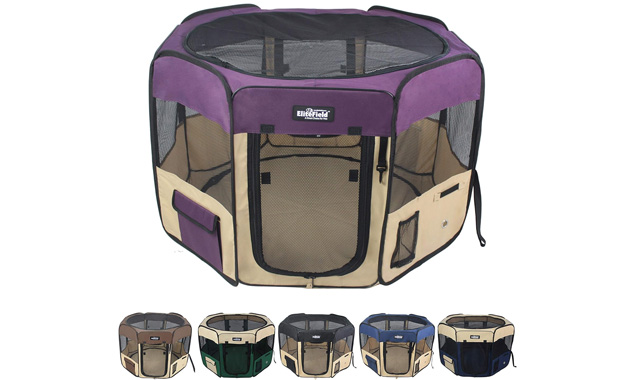 EliteField 2-Door Soft Pet Playpen (2 Year Warranty), Exercise Pen, Multiple Sizes and Colors Available for Dogs, Cats and Other Pets (48" x 48" x 32"H, Purple+Beige)