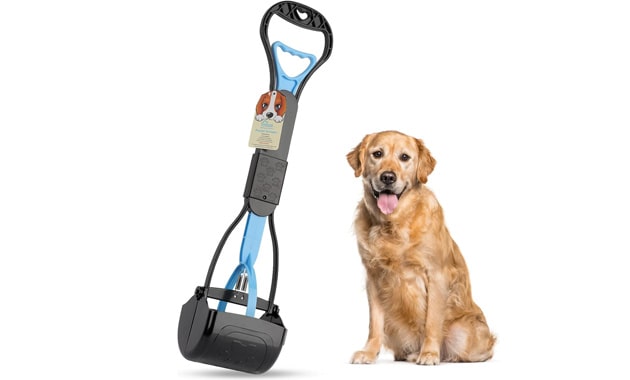 PPOGOO Non-Breakable Pooper Scooper for Large Medium Small Dogs with 24.3inch Long Handle High Strength Material Durable Spring, Easy Grass and Gravel Pick Up