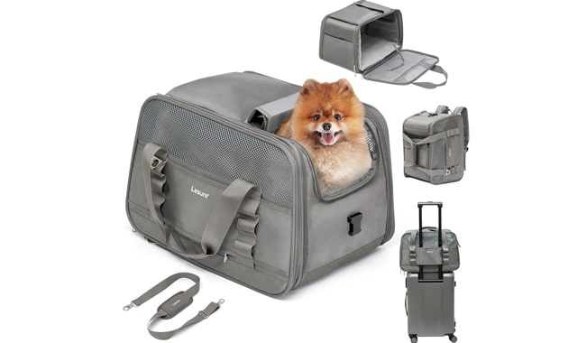 Lesure TSA Airline Approved Cat Carrier-2 in 1 Soft-Sided Pet Carrier Backpack for Small Meduim Puppy and Cats up to 15 Lbs Grey