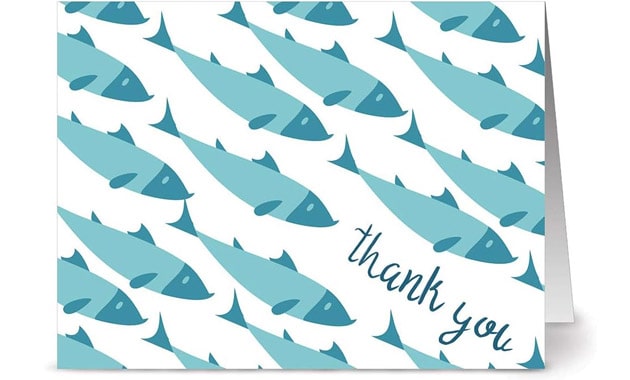 Note Card Cafe Thank You Cards with Aqua Blue Ocean Envelopes | 24 Pack | Blank Inside, Glossy Finish | School of Fish Thank You Design | Set for Greeting Cards, Occasions, Birthdays, Gifts