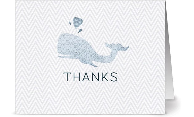 Note Card Cafe Thank You Cards with Gray Envelopes | 24 Pack | Nautical Whale Thank You | Blank Inside, Glossy Finish | for Kids, Babies, Greeting Cards, Occasions, Birthdays, Gifts