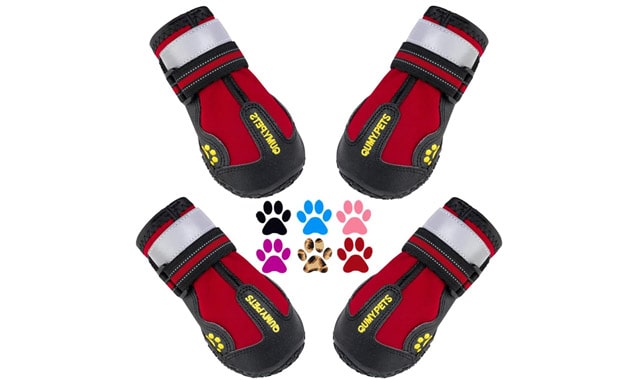 QUMY Dog Shoes for Large Dogs, Medium Dog Boots & Paw Protectors for Winter Snowy Day, Summer Hot Pavement, Waterproof in Rainy Weather, Outdoor Walking, Indoor Hardfloors Anti Slip Sole Red Size 6