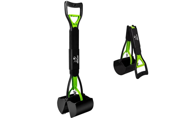 SZHLUX 28" Pooper Scooper, Foldable Dog Pooper Scooper with Unbreakable Material and Durable Spring for Grass and Gravel, Green