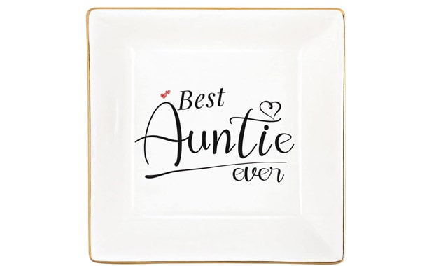 KLYJI Valentine's Day Aunt Gifts Mothers Day Gifts Best Aunt Ever Gifts for Women Jewelry Dish Trinket Tray Birthday Niece Gifts from Auntie Nephew Great Thanksgiving Christmas Gifts